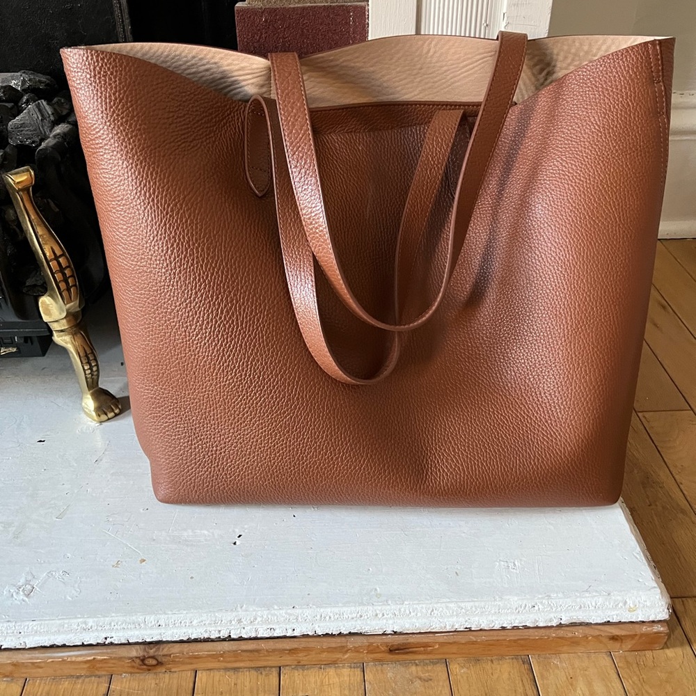 CUYANA Classic Structured Leather Tote Bag Caramel / Blush INCLUDES INSERT